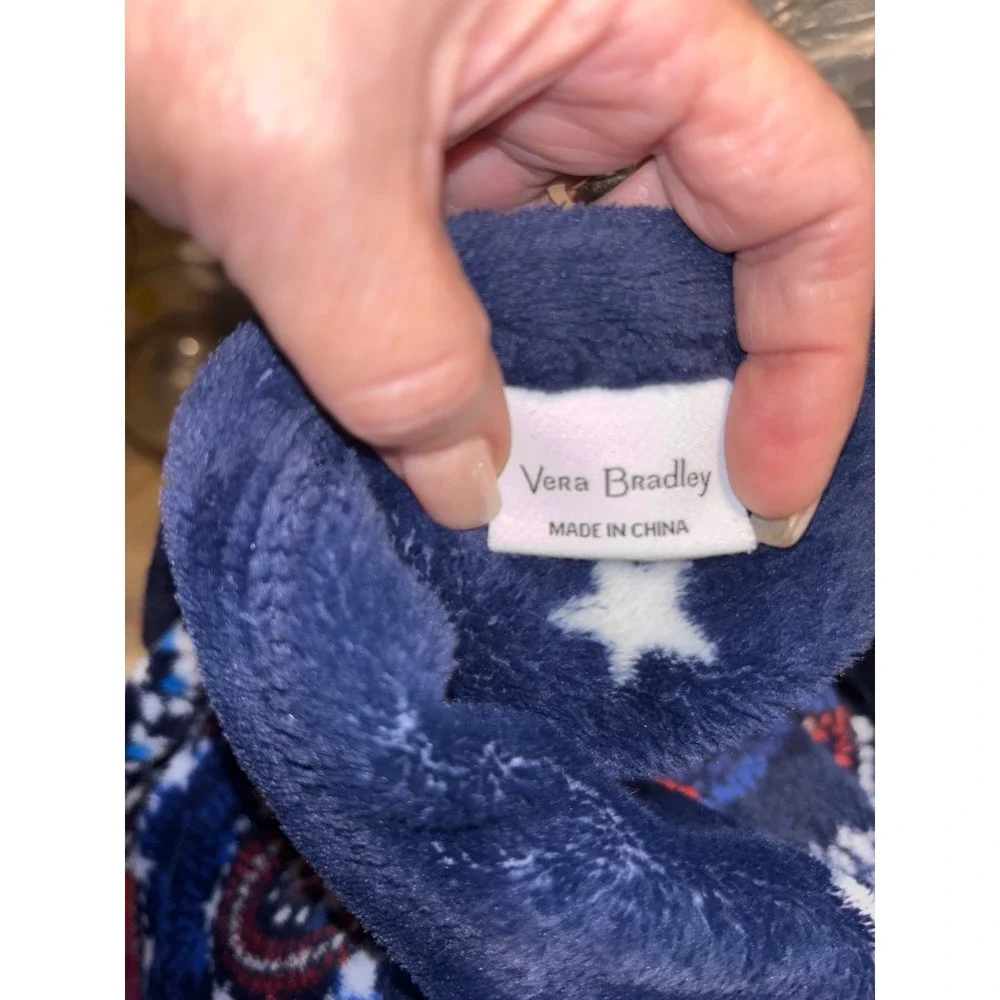 Vera Bradley Americana Paisley Stars Plush Throw Blanket Navy Blue Red White